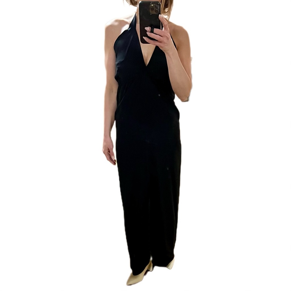 COVET+VUE “Sara” Black Tie Halter w/ High Slit Silk XS Dress Formal Gown